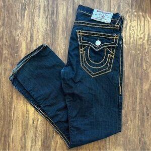 True Religion men's jeans 32 x 32 straight flap pocket blue denim pants brown